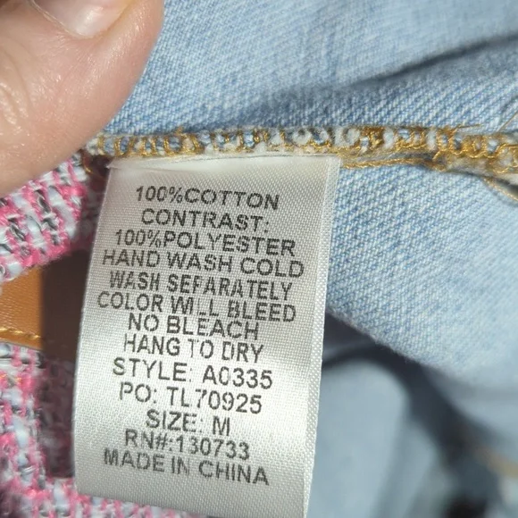 Umgee Tweed Jacket Pink/ Blue Denim Fringe Hem Cotton Hippie Festival Sz M - Picture 10 of 11